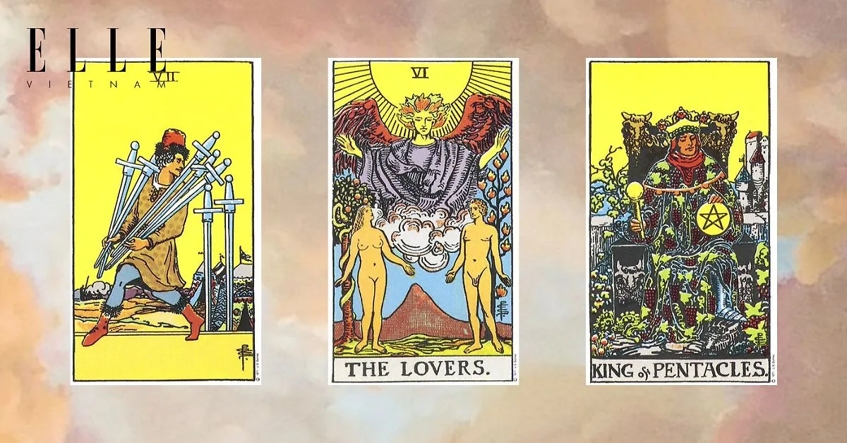 Bạn có các lá bài tarot: Seven of Swords - The Lovers - King of Pentacles