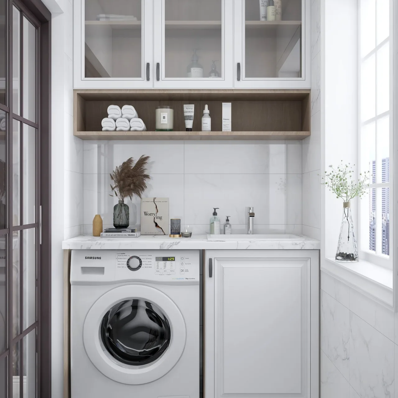 Máy khuếch tán tinh dầu được đặt trong phòng giặt