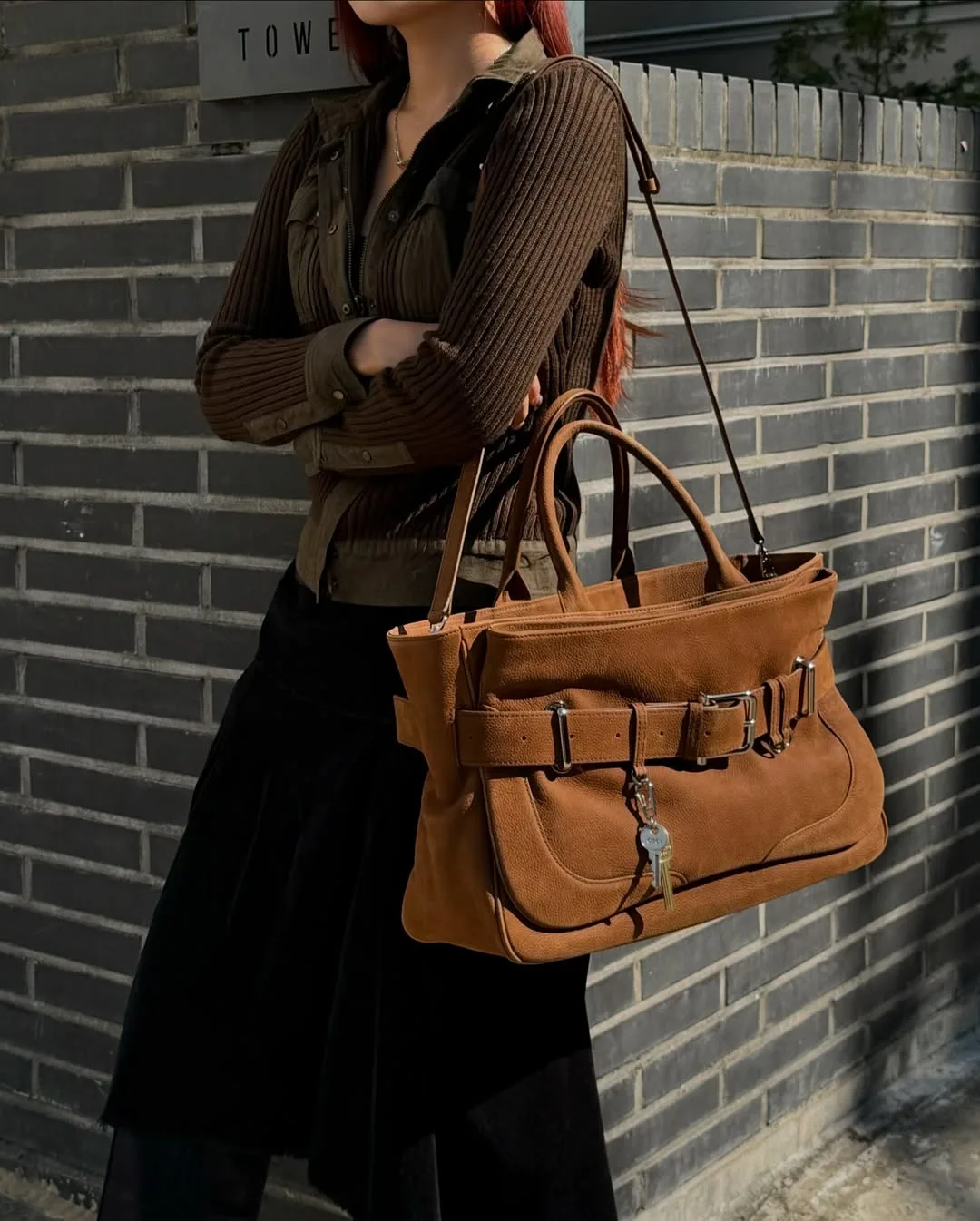 OSOI Brown Brocle Tote túi xách