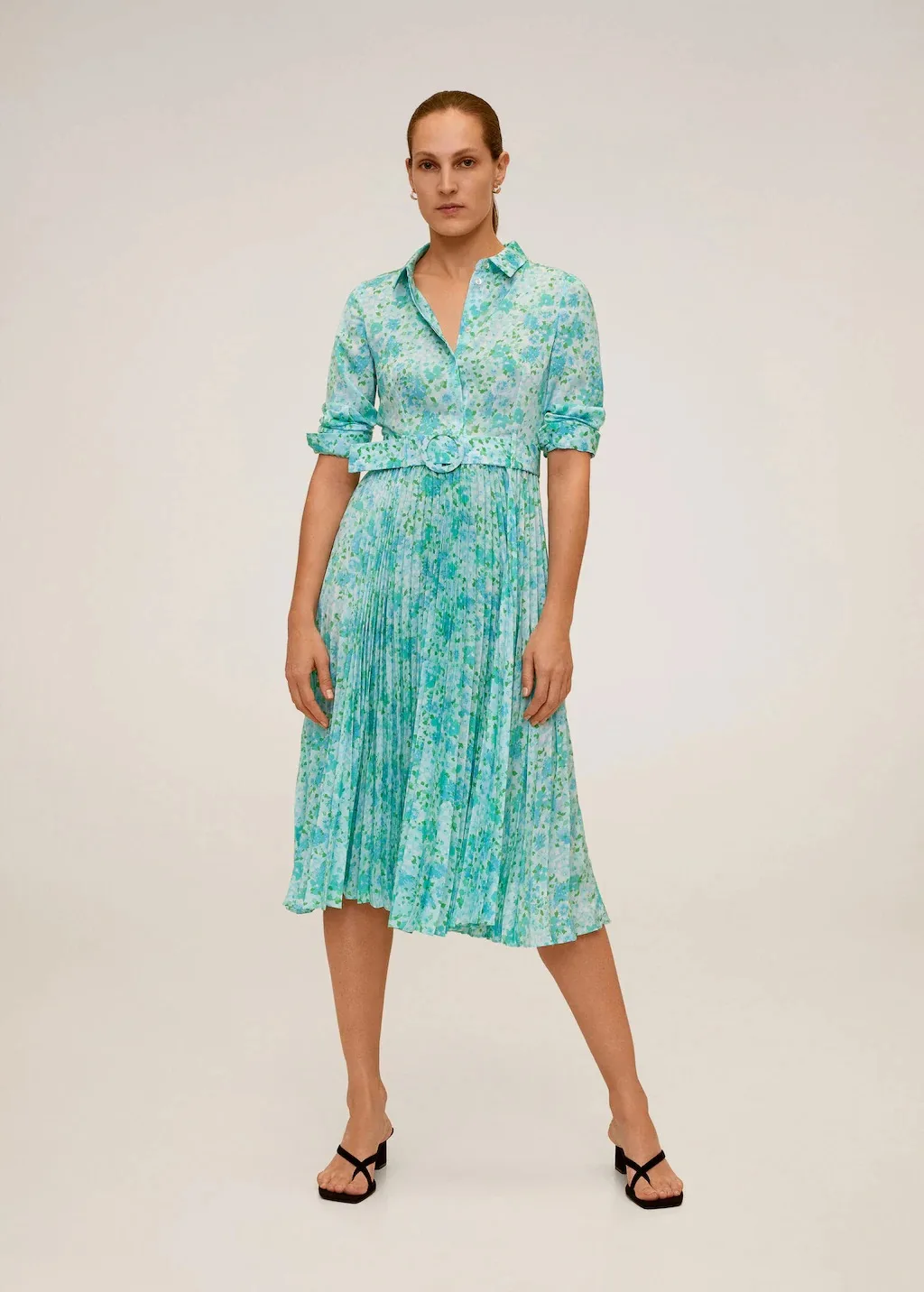 Đầm dài in hoa xếp ly Mango