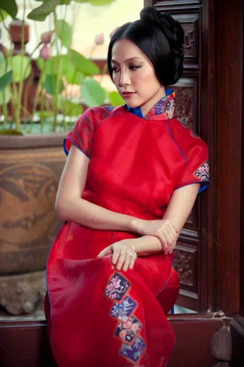 Áo dài tay ngắn cac mau ao dai dep tay ngan
