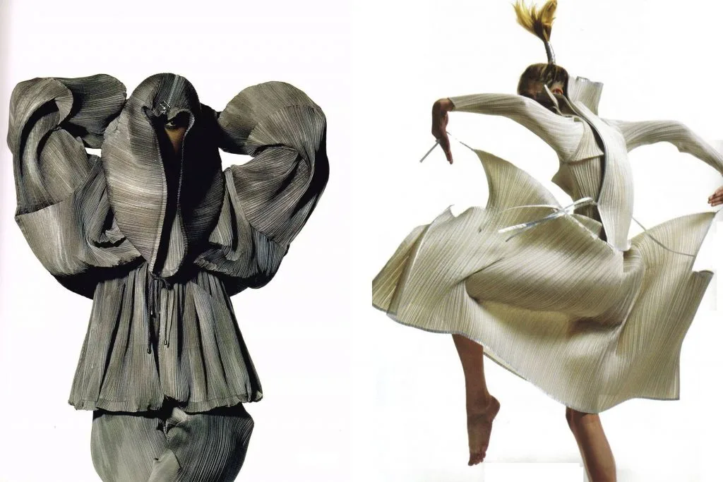thiết kể của issey miyake được chụp bởi nhiếp ảnh gia irving penn pleated