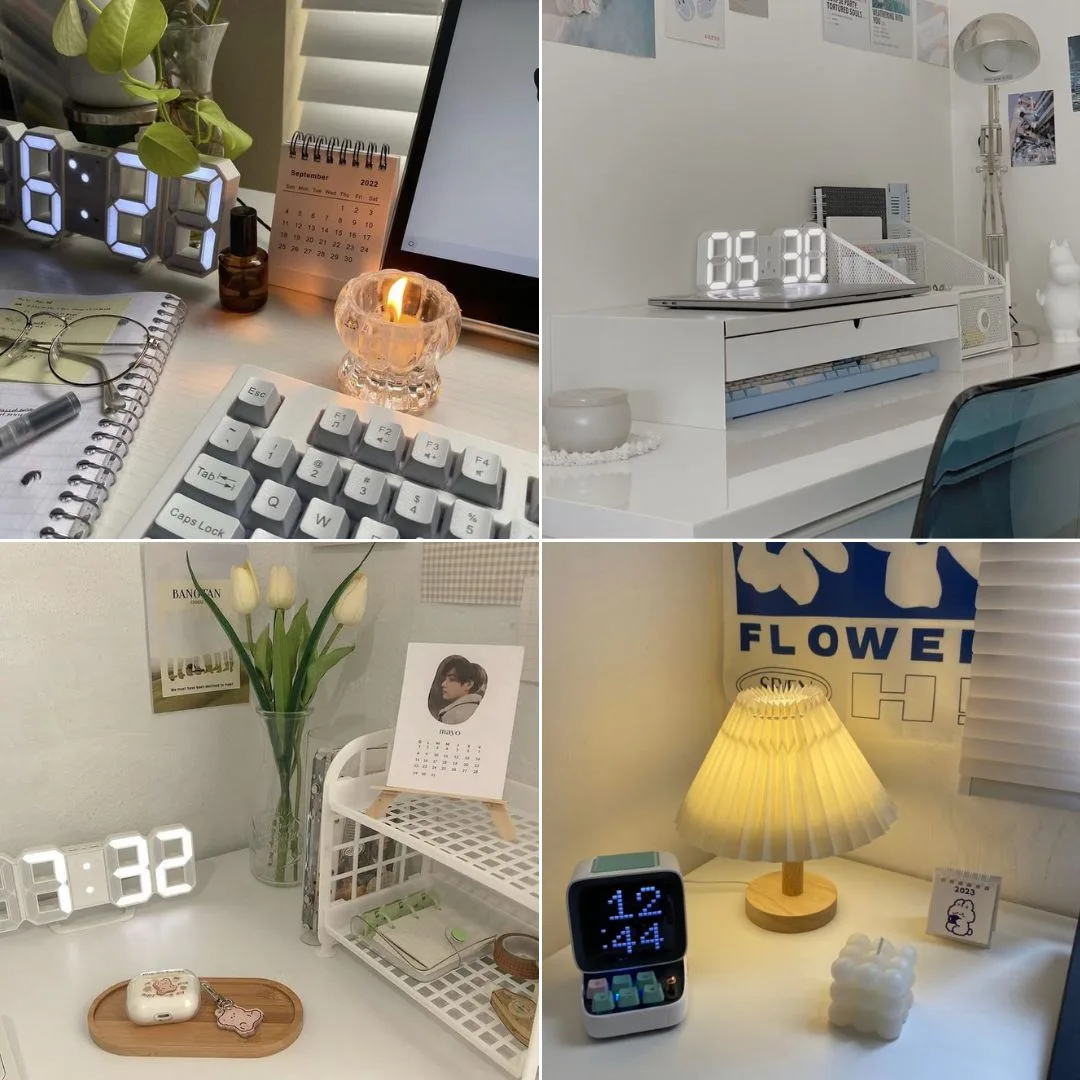 trang trí đồng hồ cho bàn làm việc aesthetic