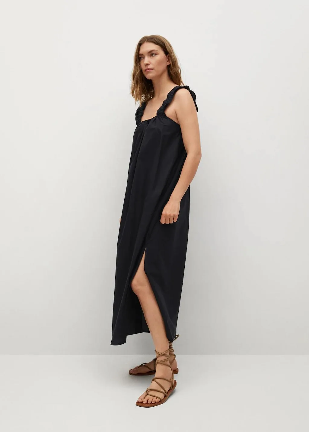 cotton midi dress váy 2 dây xẻ tà
