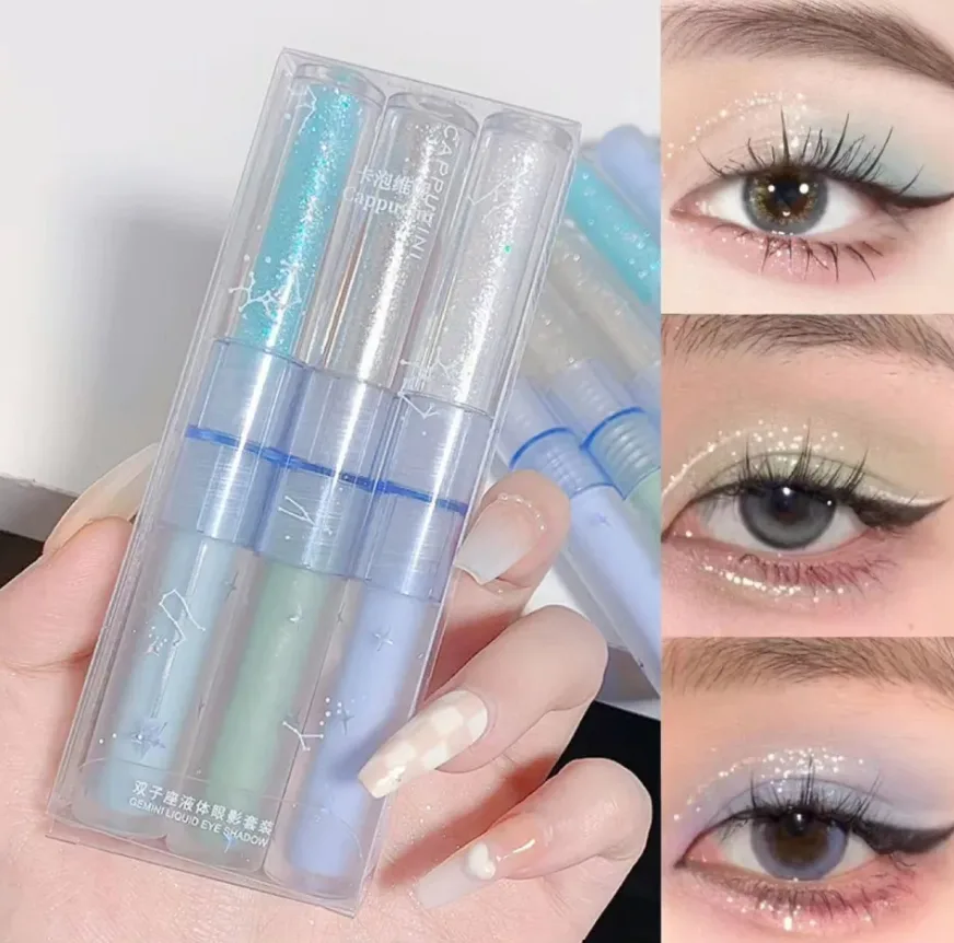 Cappuvini Phấn mắt hai đầu dạng lỏng dạng lỏng lấp lánh sequin tằm ngọc trai sáng bắt sáng
