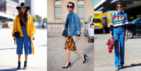 Cách phối đồ với chất liệu Denim - Áo khoác màu nổi bật và phụ kiện đơn giản với kính râm và giày cao gót.