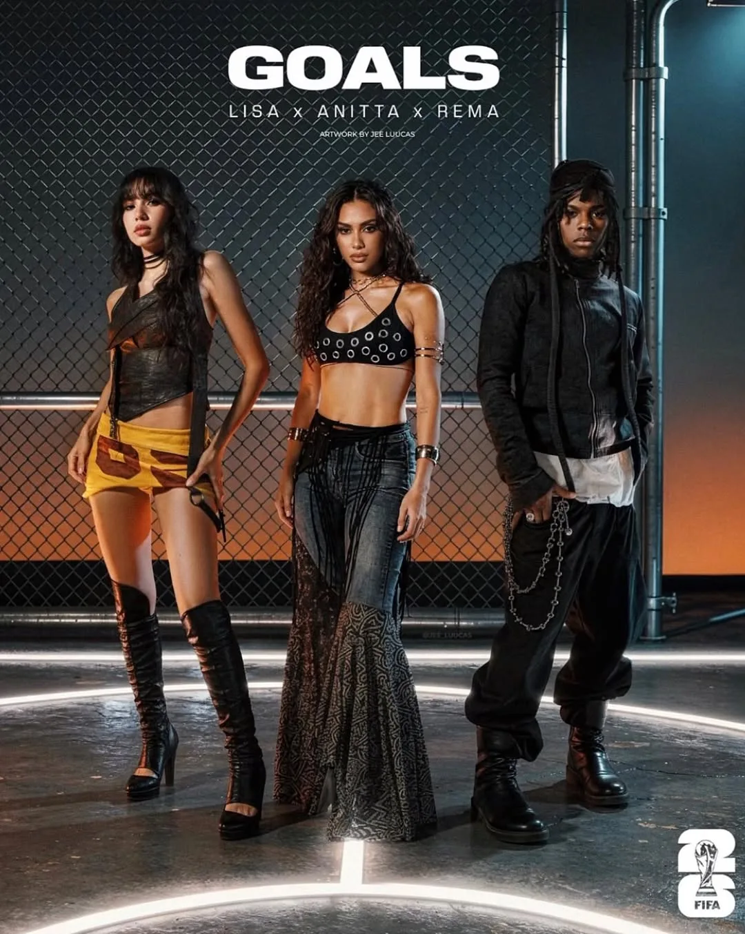 LISA, Anitta và Rema trong poster ca khúc Goals tại World Cup 2026
