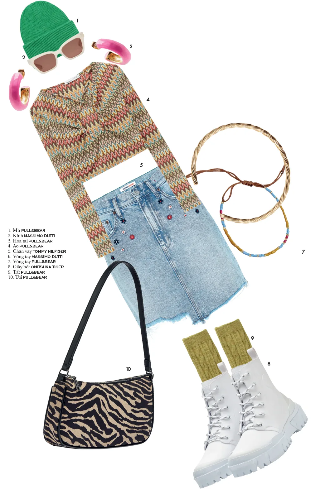 mix & match phong cách thập niên 2000 áo crop top chân váy jeans