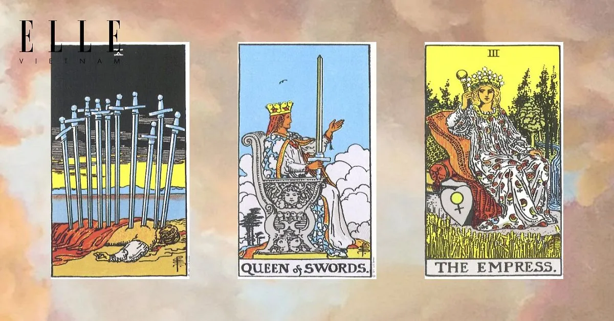 Bạn rút được các lá bài tarot: Ten of Swords - Queen of Swords - The Empress