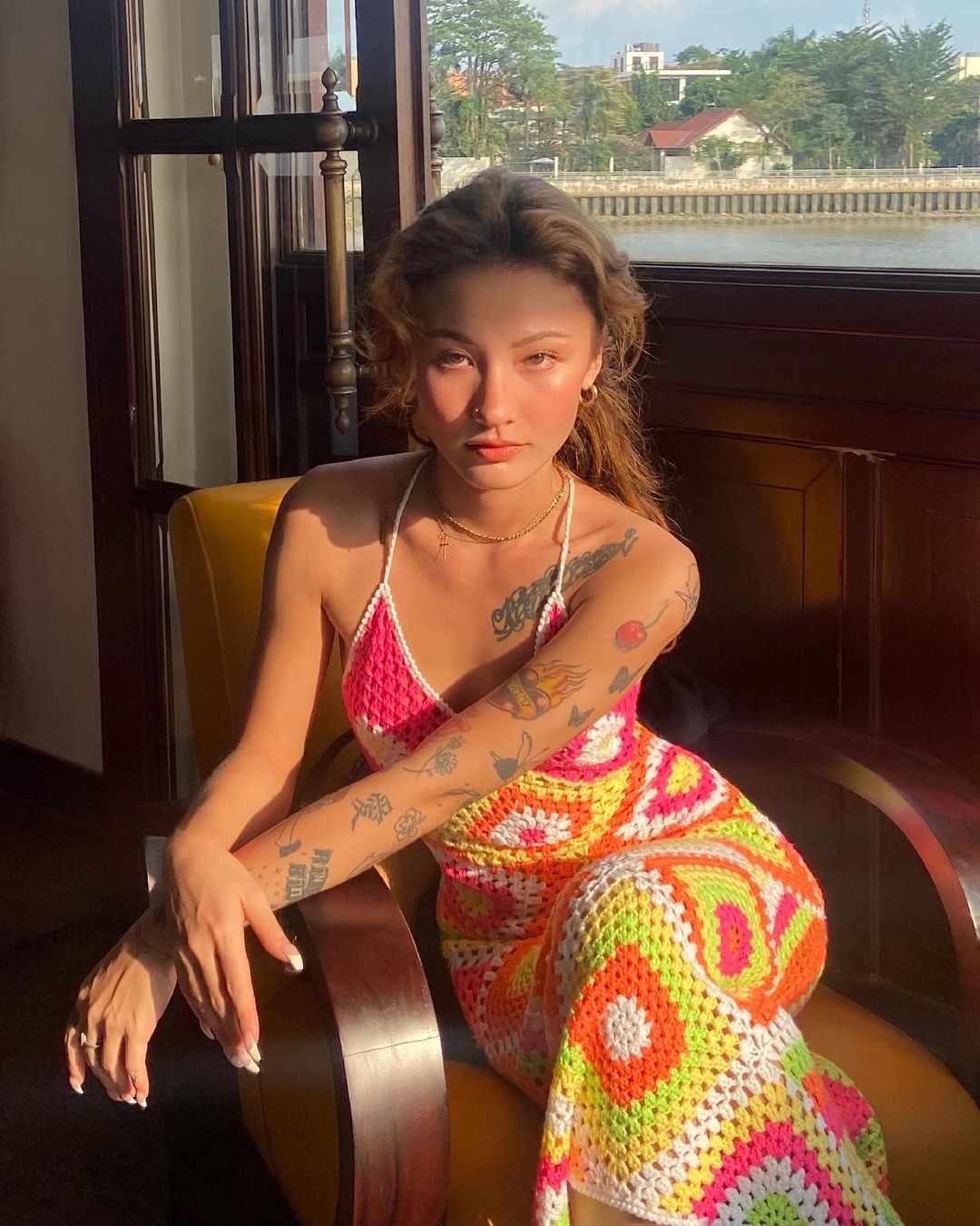 đầm hai dây len crochet