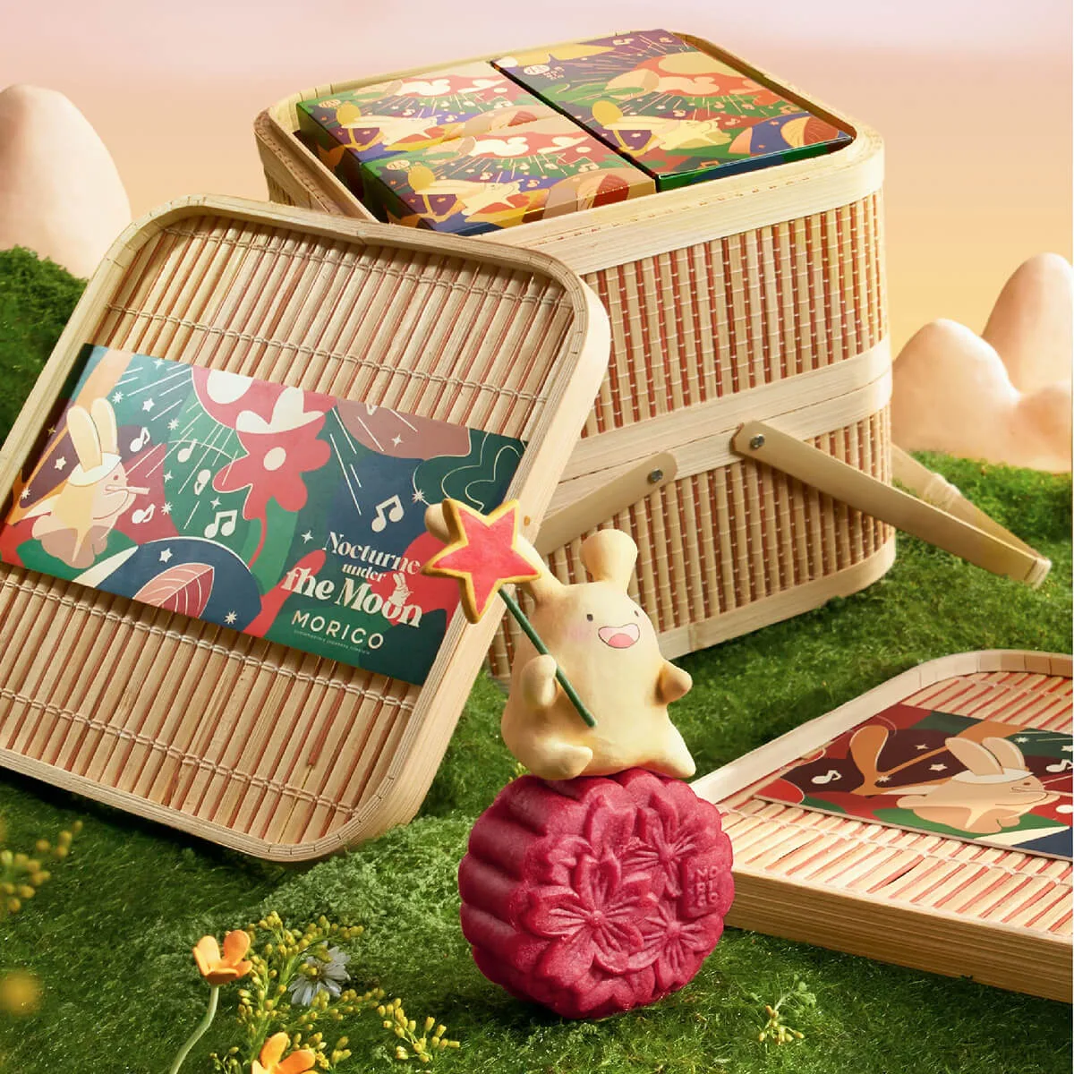 set quà bánh giỏ mây nhật bản