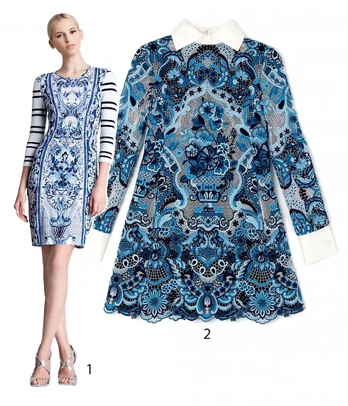 1.Một thiết kế lấy cảm hứng gốm xanh trắng của Roberto Cavalli 2.Một mẫu đầm ren của Valentino
