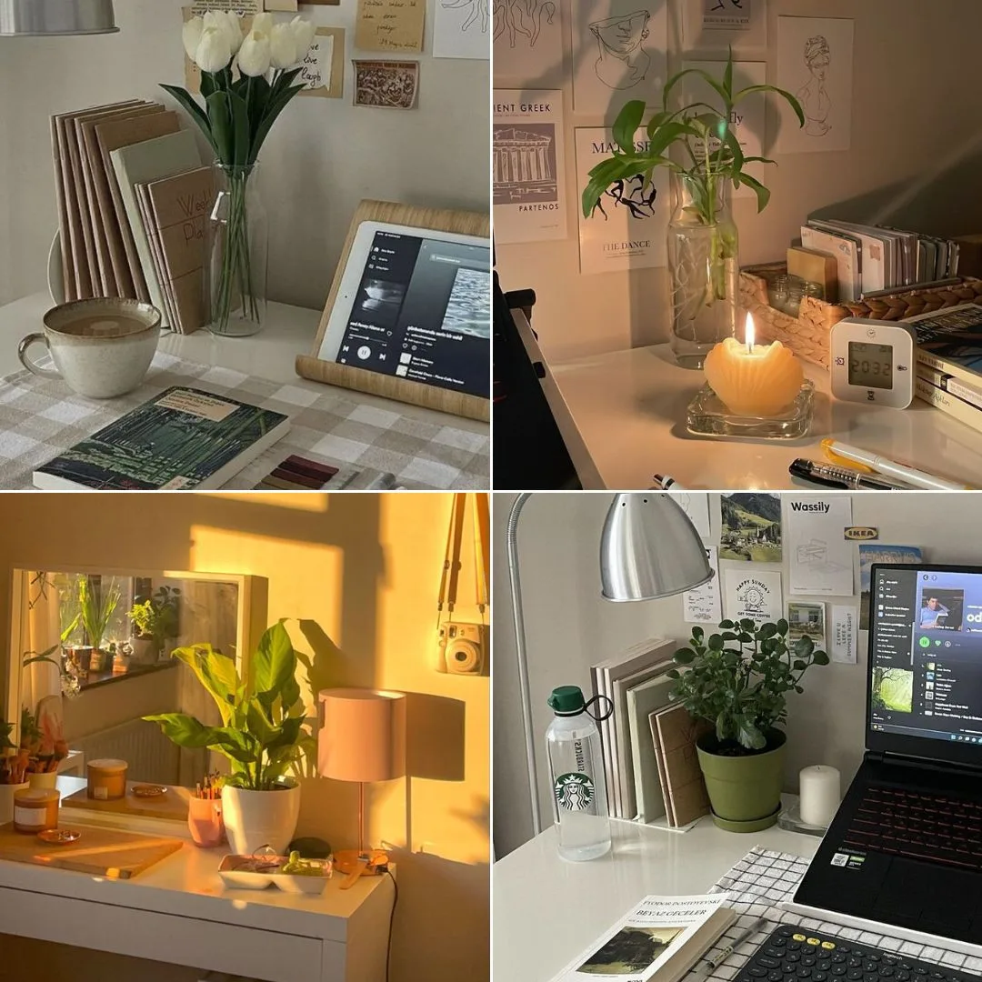 trang trí cây xanh cho bàn làm việc aesthetic