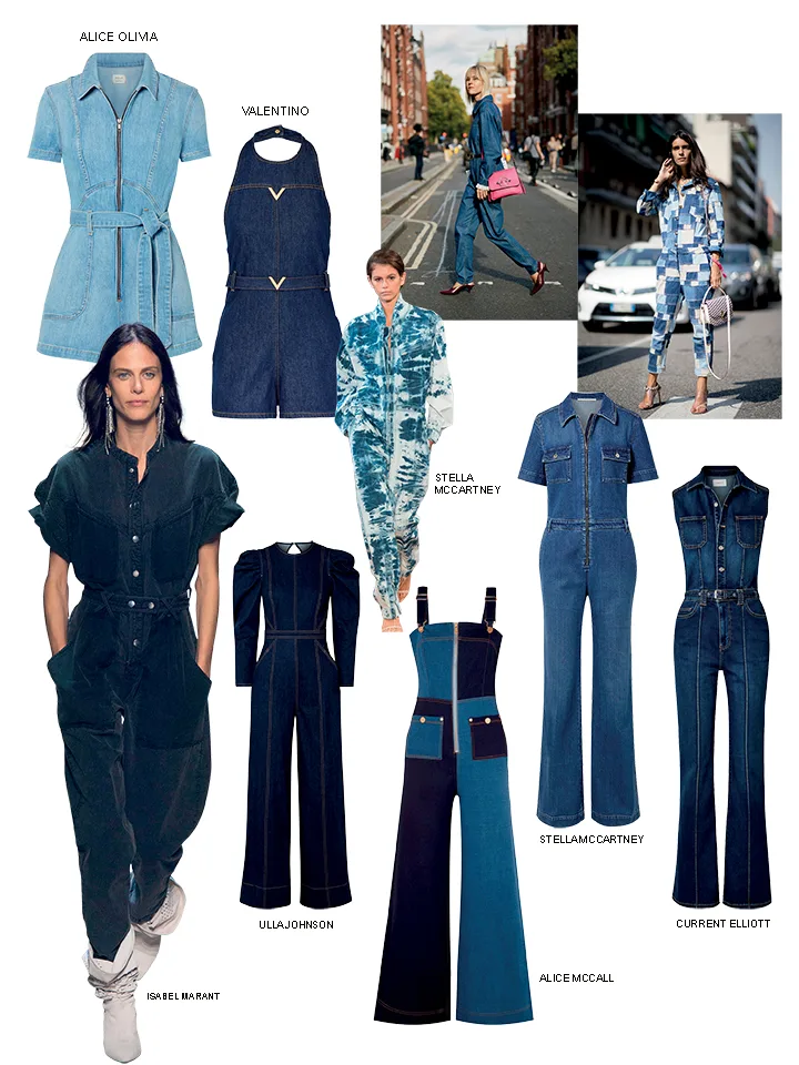 chất liệu denim 6 jumpsuit denim màu xanh dạo phố