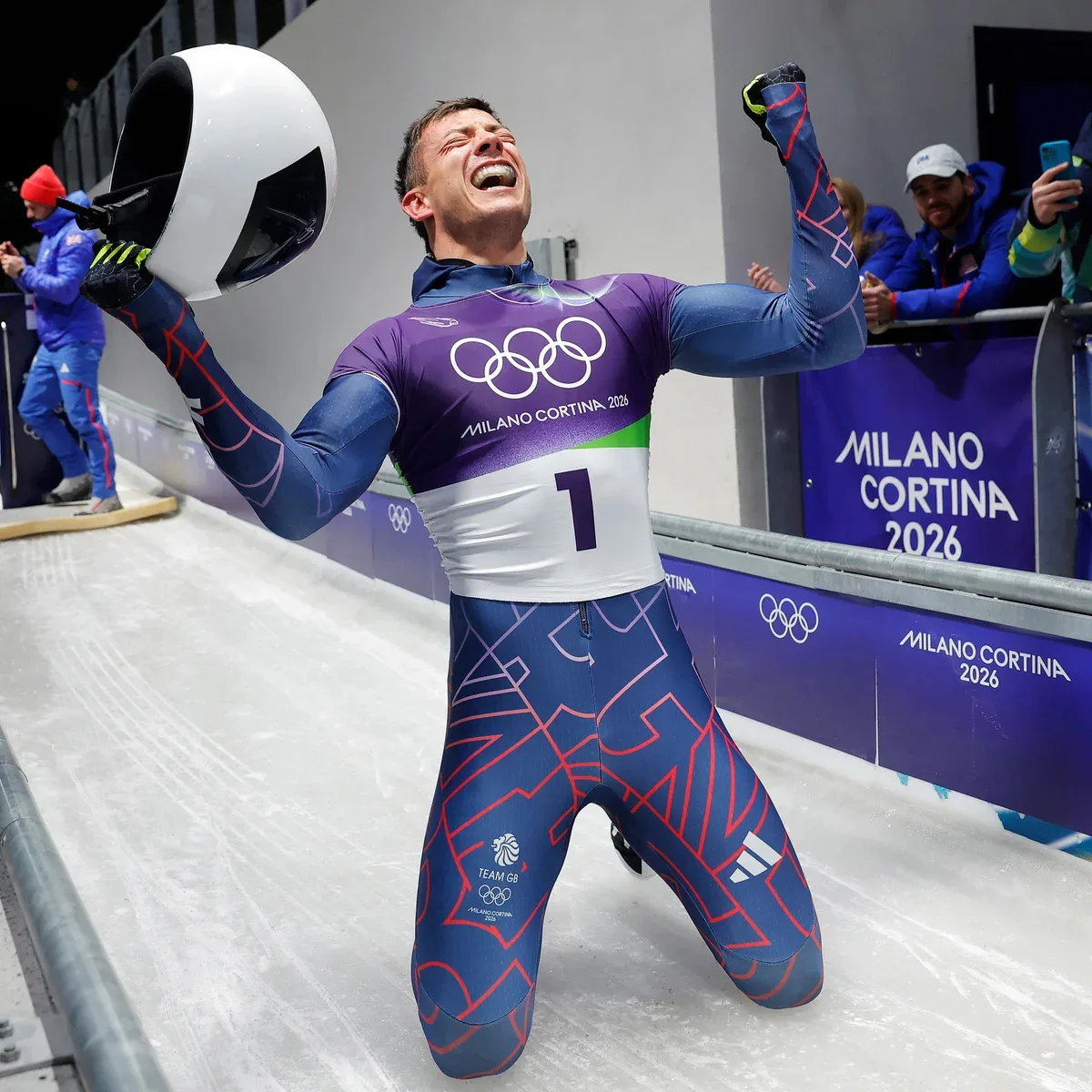 matt weston ăn mừng chiến thắng tại olympic mùa đông 2026