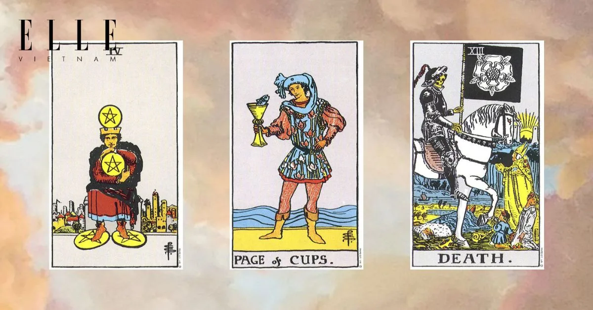 Bạn có các lá bài tarot: Four of Pentacles - Page of Cups - Death