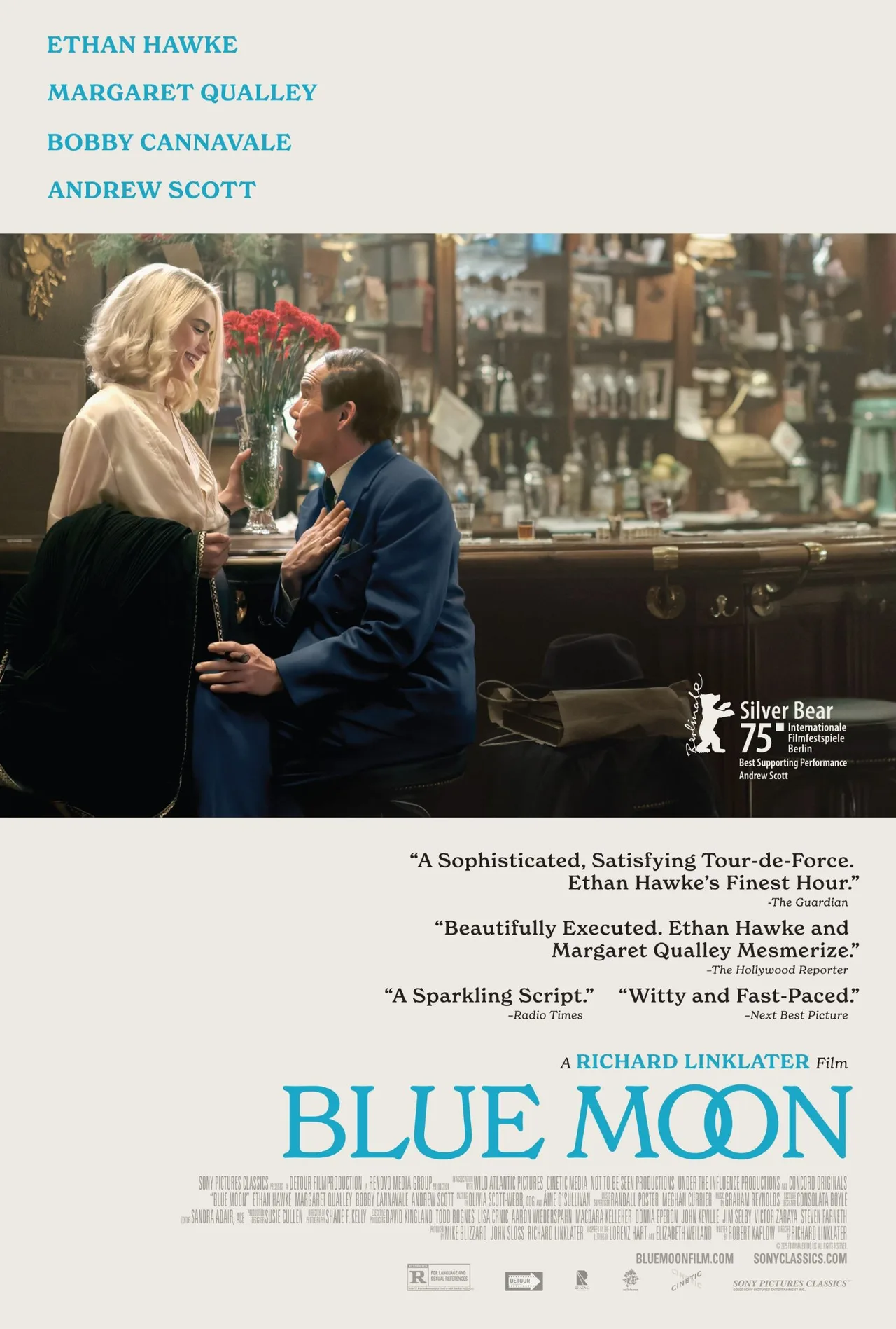 Blue Moon (2025) là phim hài kịch tiểu sử Mỹ do Richard Linklater đạo diễn