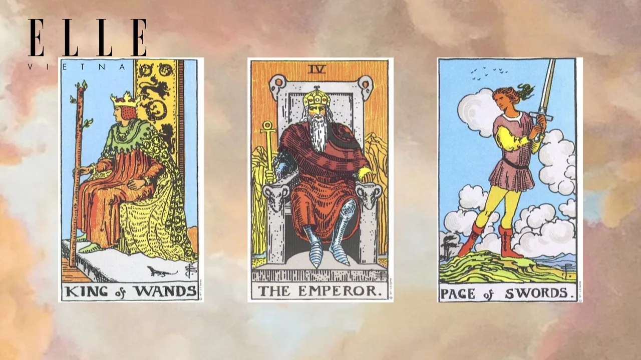 trải bài tarot tuần lễ mới gồm các lá bài King of Wands - The Emperor - Page of Swords