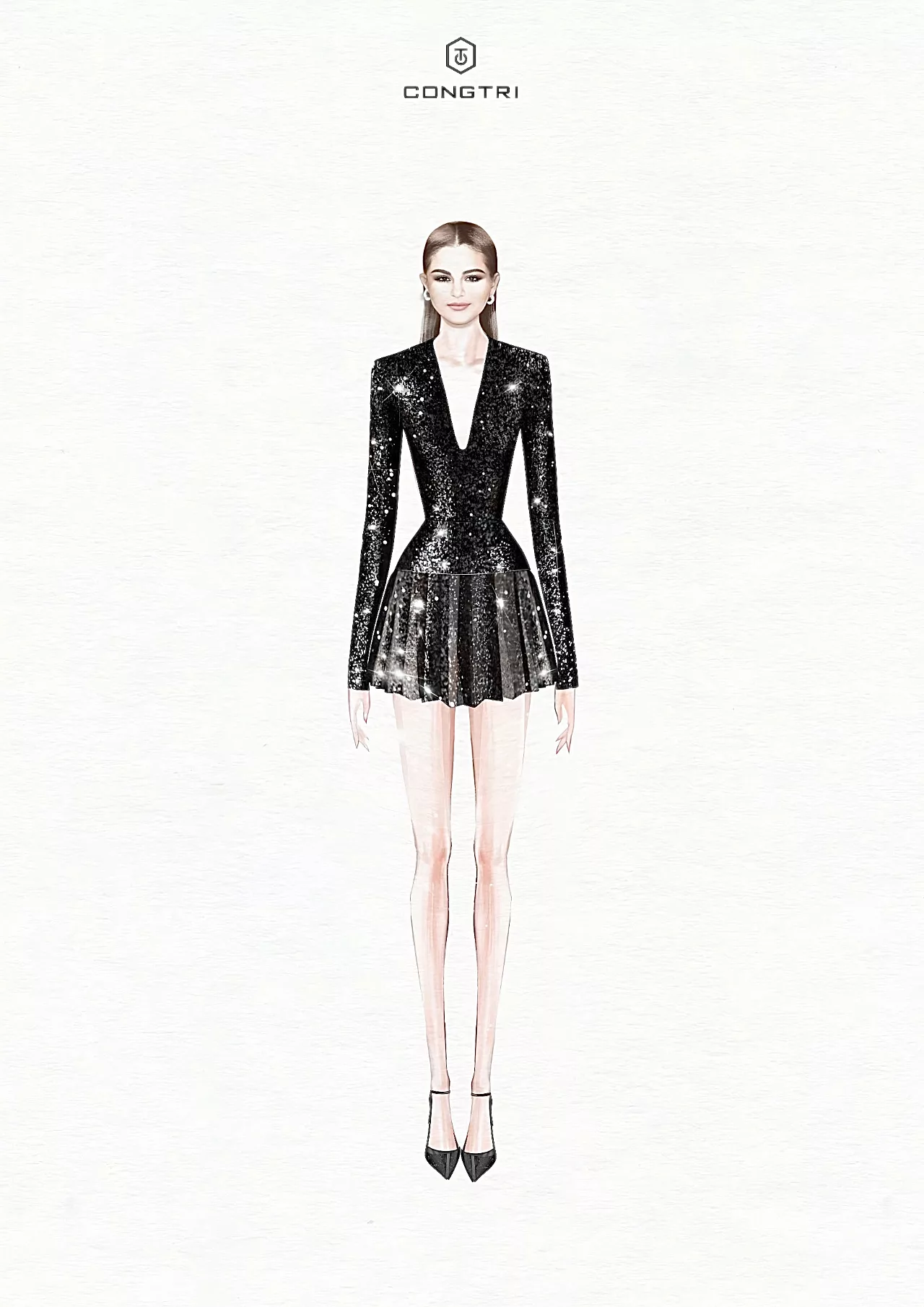 đầm đen công trí đính sequins