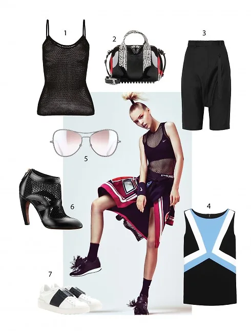Người mẫu: Áo ngực thể thao Niki, Áo vải lưới Fleur Du Mal, Quần shorts Nike, Váy Hermès, Áo sweater cột quanh eo Hermès và Prae NYC, Giày Pierre Hardy, Tất và băng đeo tay Nikie 1.Lanvin 2.Alexander Wang 3.Adam Lippes 4.Emilio Pucci 5.Chanel 6.Louis Vuitton 7.Valentino