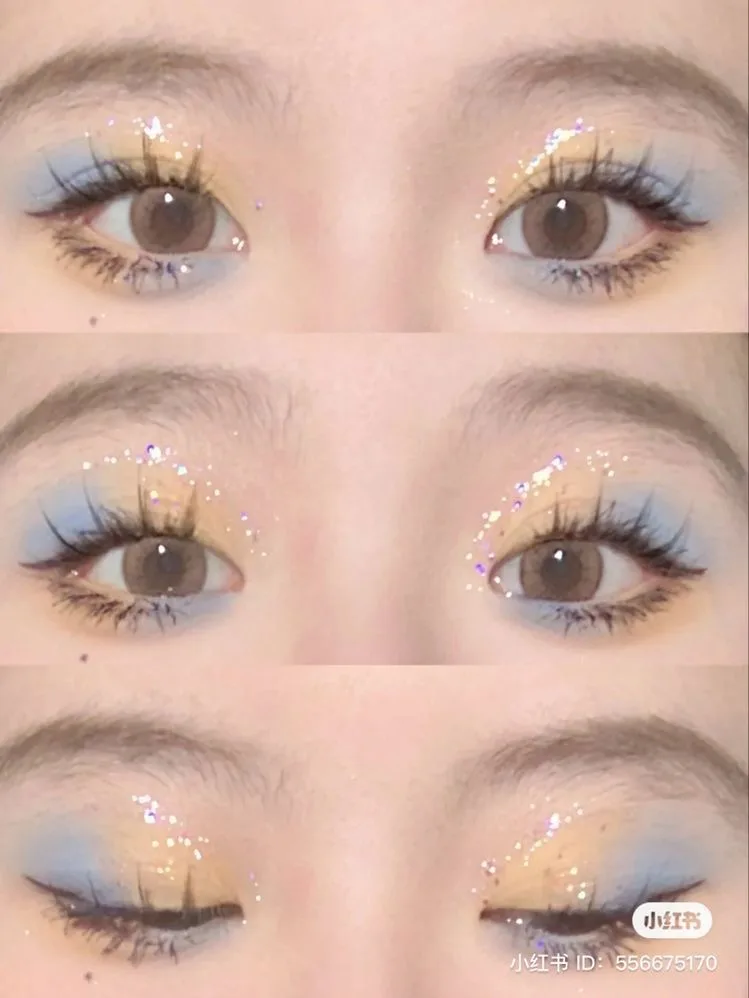 makeup mắt tone xanh douyin phối cùng màu pastel