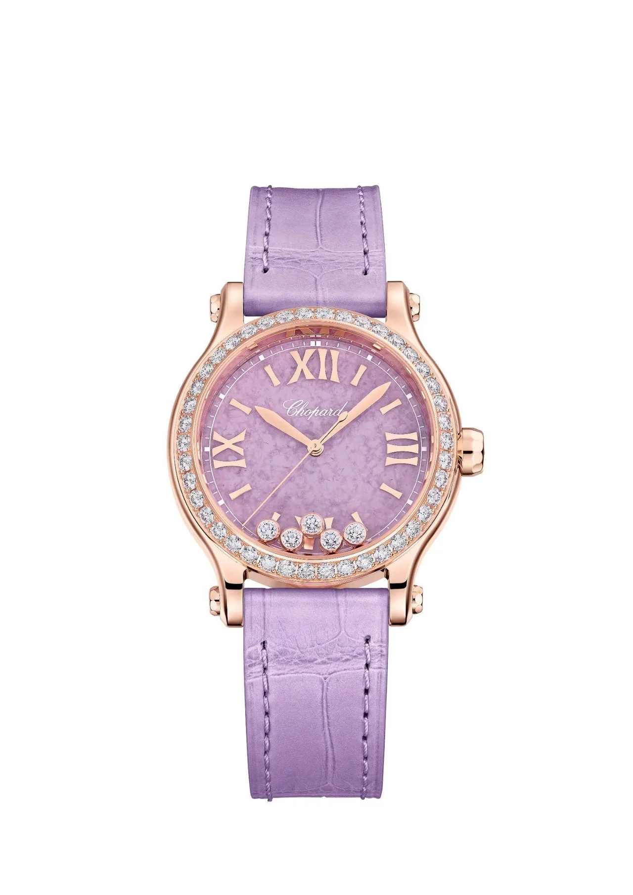 Happy Sport 33 mm mặt số đá lepidolite màu tím oải hương.