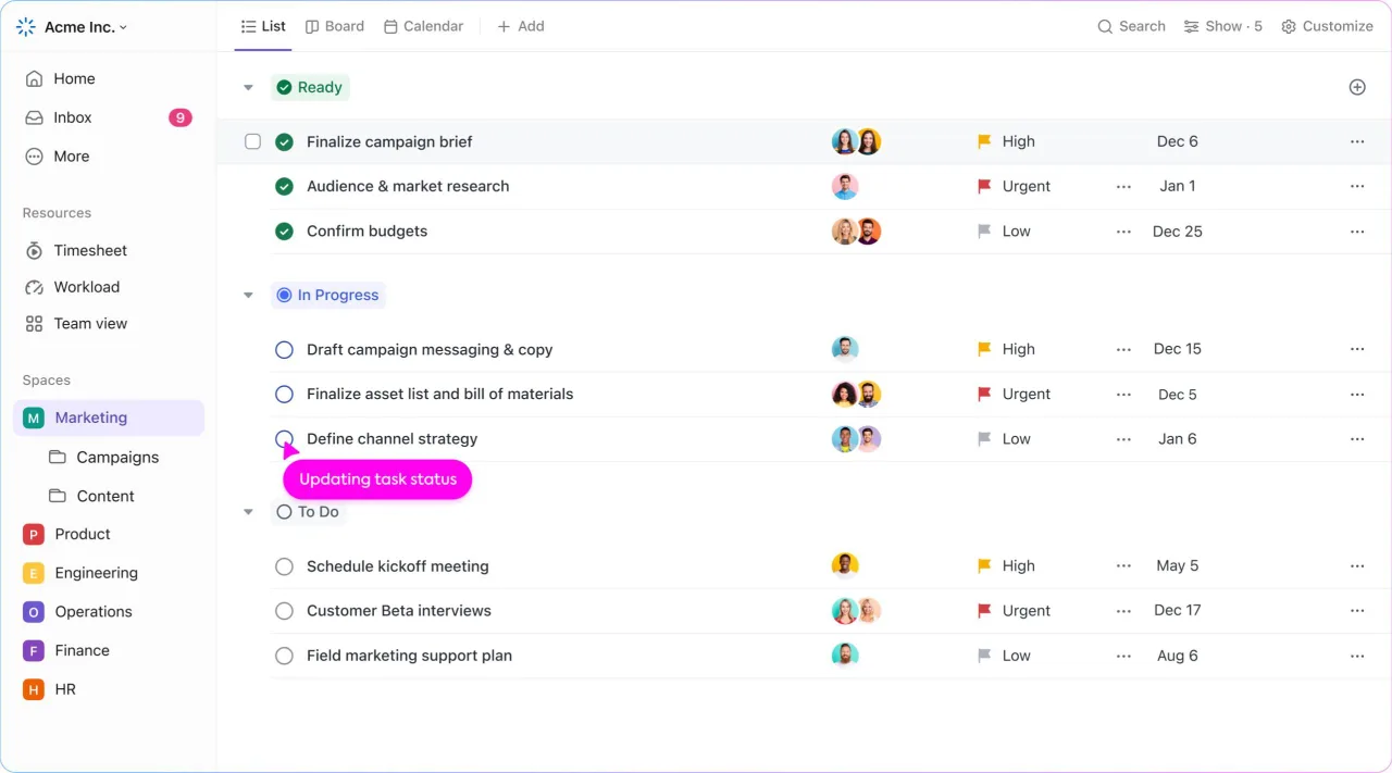 clickup ứng dụng lập kế hoạch