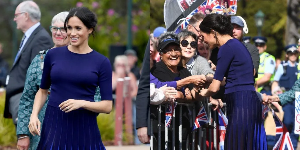 công nương meghan mặc chân váy xanh xuyên thấu