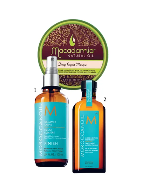 1.Xịt dưỡng bóng Moroccanoil 2.Dầu dưỡng tóc Moroccanoil 3.Mặt nạ dưỡng tóc Macadamia Natural Oil