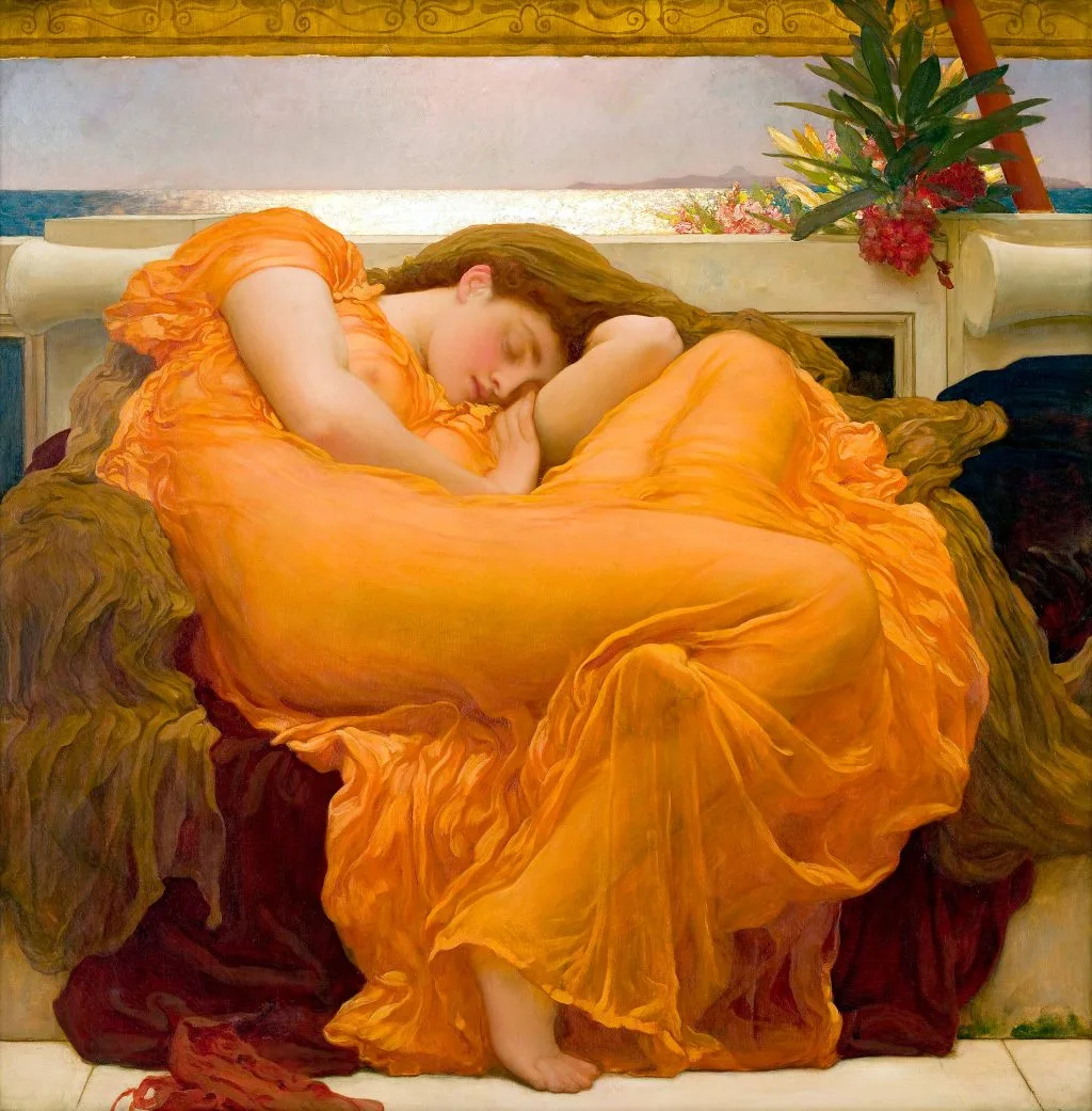 Bức tranh "Flaming June" của tác giả Frederic Leighton với tông màu hổ phách hoàn hảo và mang một niềm quyến rũ bí ẩn. Bức tranh "Flaming June" của tác giả Frederic Leighton với tông màu hổ phách hoàn hảo và mang một niềm quyến rũ bí ẩn.
