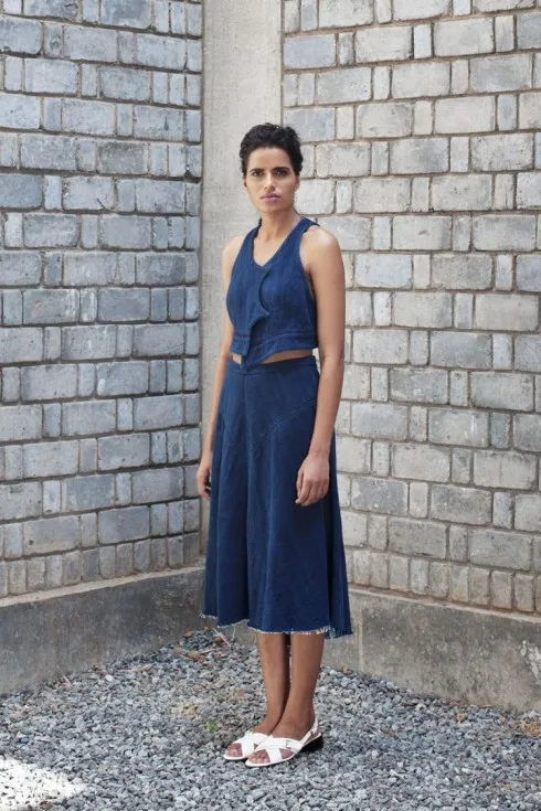 Kediya Khadi Denim Vest & Khadi Denim Skirt