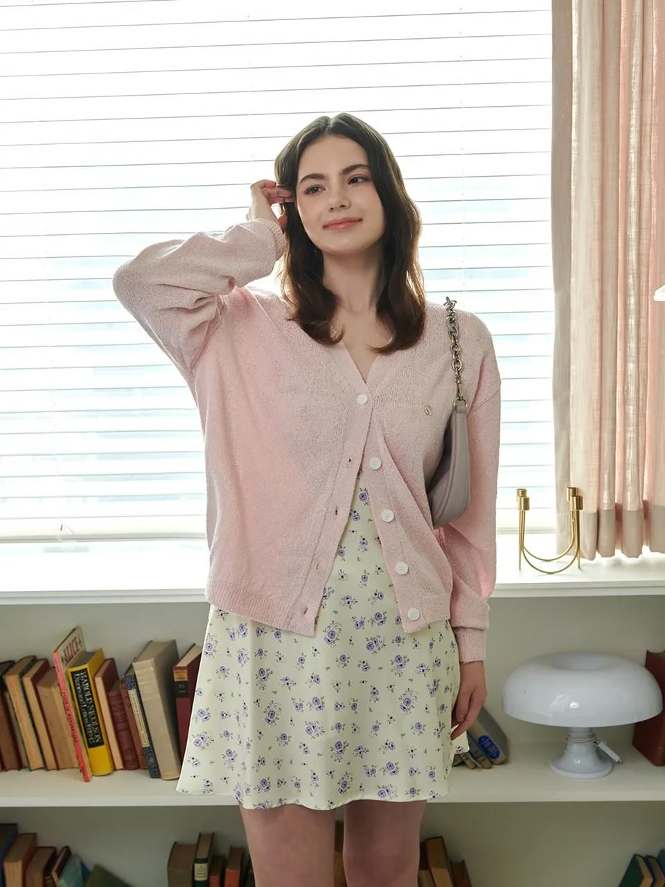 Áo cardigan pastel màu hồng