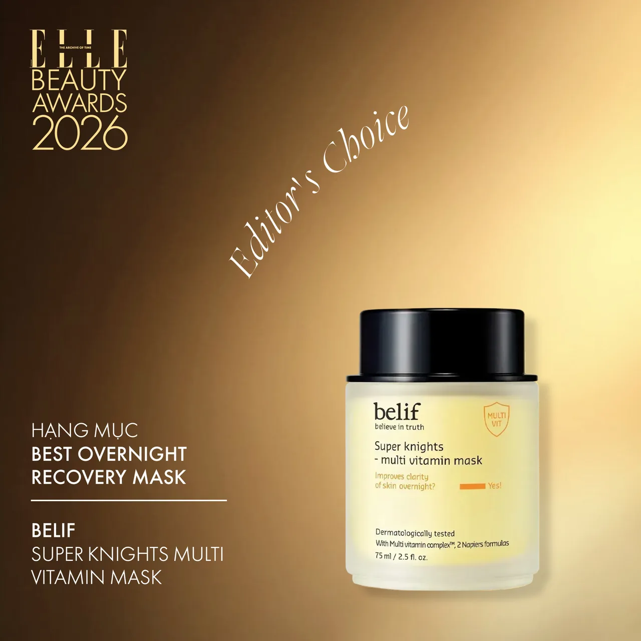 belif Super Knights Multi Vitamin Mask được vinh danh tại ELLE Beauty Awards 2026