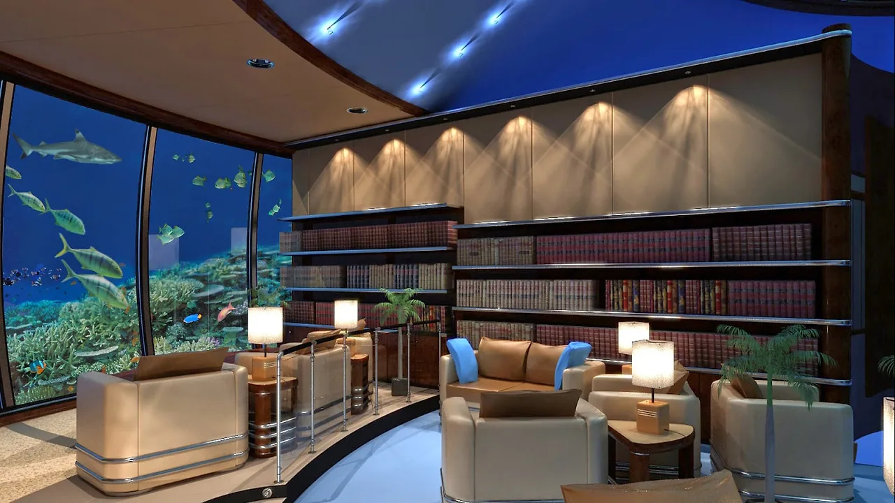 Ngoài ra, resort còn có cả quầy bar, nhà hàng, phòng hòa nhạc, thư viện, spa, và hồ nước mặn để du khách tận hưởng sự yên tĩnh cũng như thú vị của đại dương mênh mông.