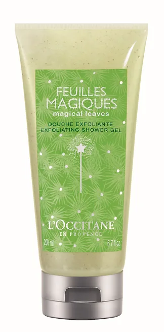 Magical Leaves Exfoliating Shower Gel – L’Occitane: Sữa tắm với những mảnh vỏ hạt cực nhỏ của quả phỉ ở dạng nước rồi nhanh chóng chuyển thành dạng bọt nhẹ nhàng tẩy tế bào chết