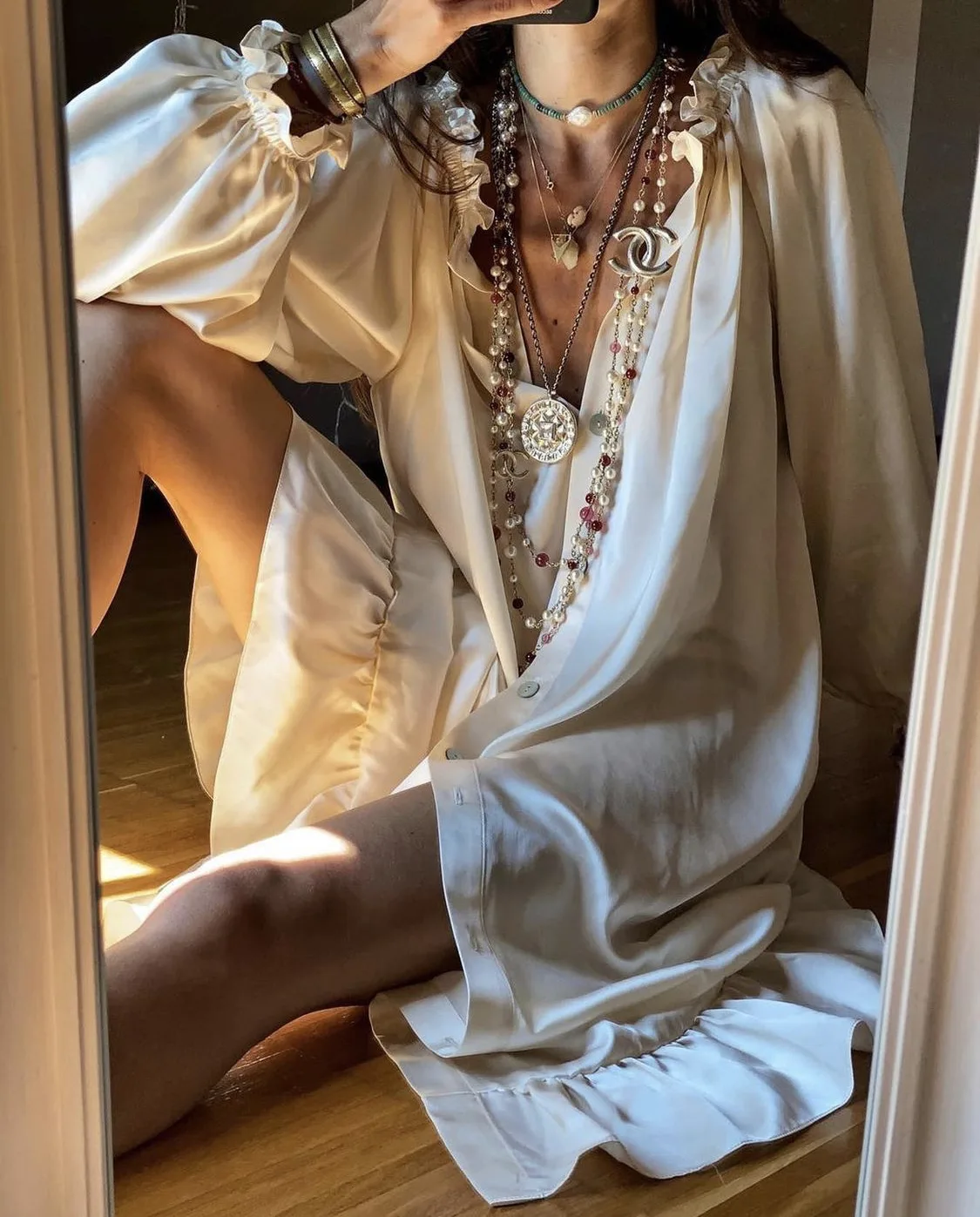 váy ngủ cổ rút dây
