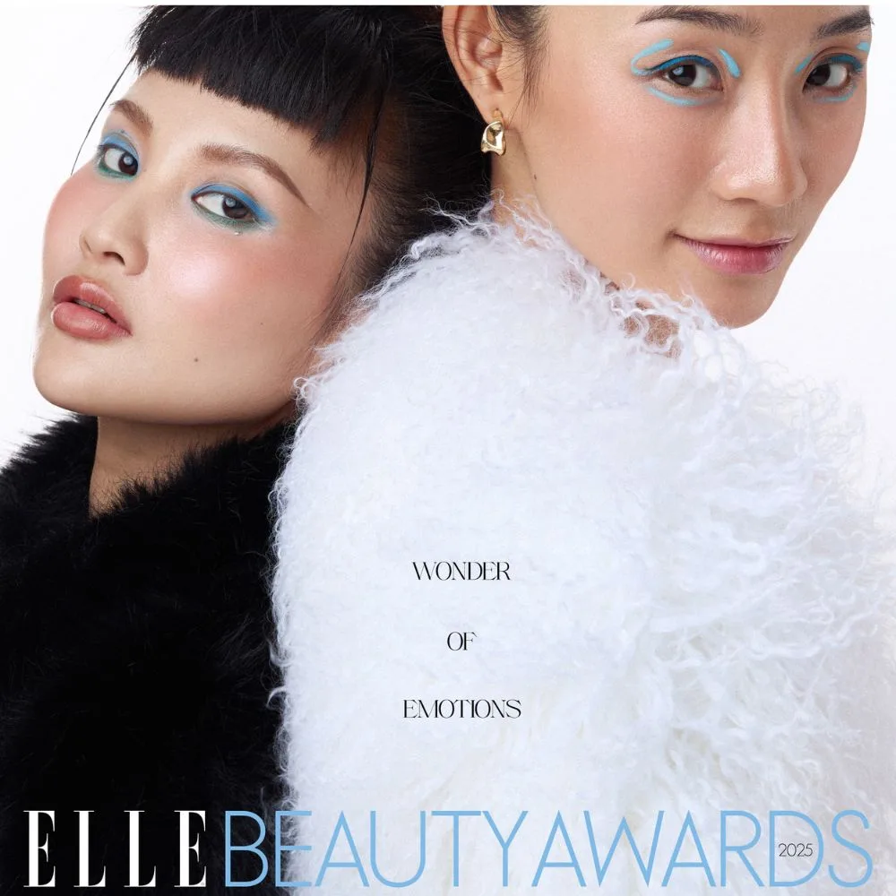 Hình ảnh Trà My và Bùi Tường Vân trong photoshoot của ELLE Beauty Awards 2025.