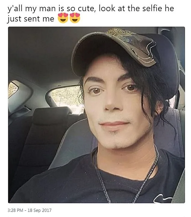 Hình ảnh gây bão Twitter của cô gái, trong hình là người đàn ông với khuôn mặt cực kỳ giống Michael Jackson