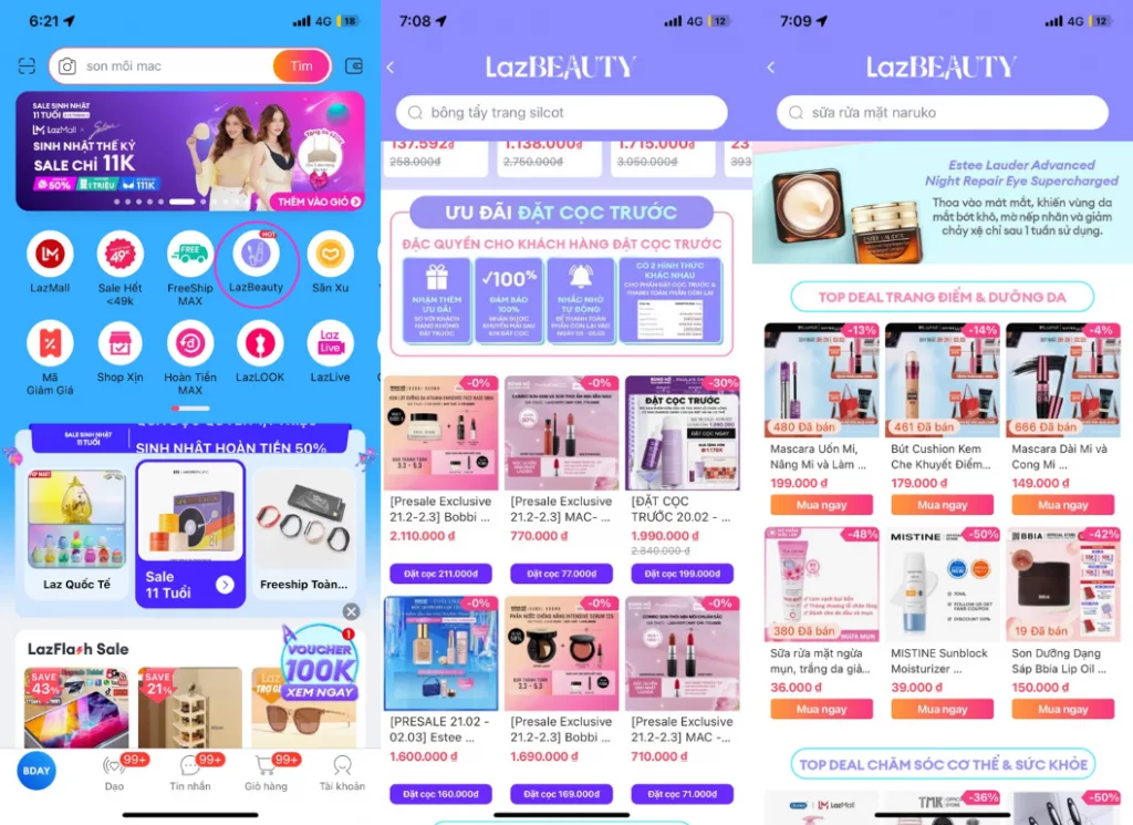 Người dùng có thể truy cập LazBeauty ngay trên trang chủ Lazada bằng cách click vào biểu tượng dưới hay trên hay ở? thanh tìm kiếm, hình hiệu LazBeauty ở các trang sản phẩm hoặc tìm kiếm cụm “LazBeauty”