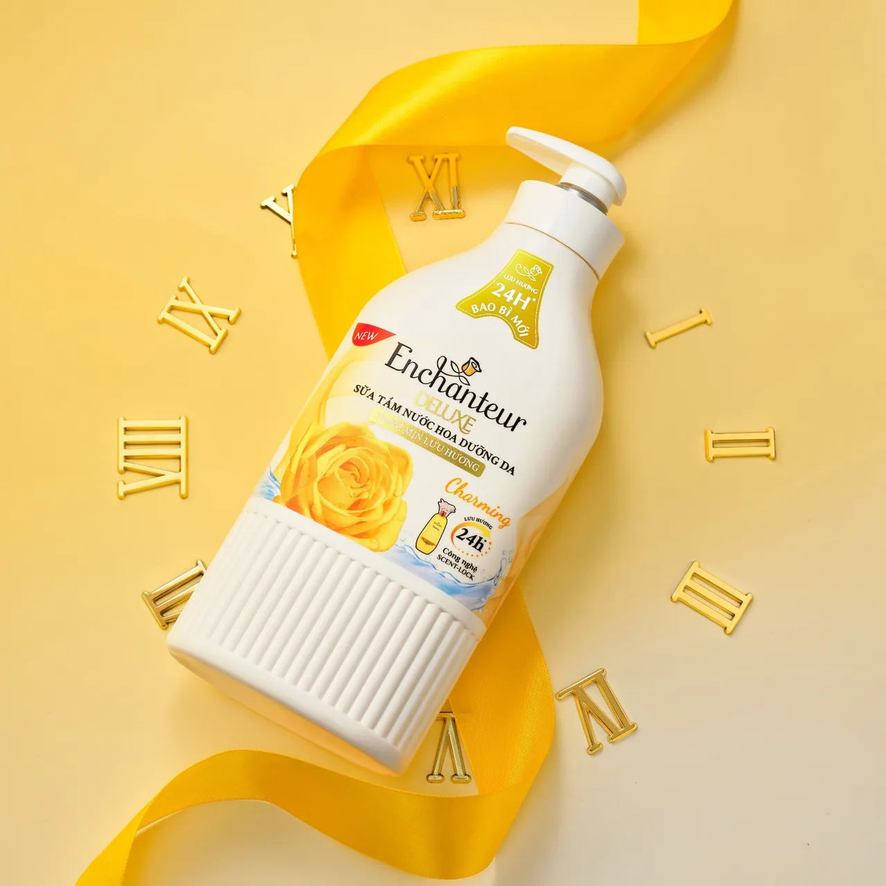 chai sữa tắm màu vàng