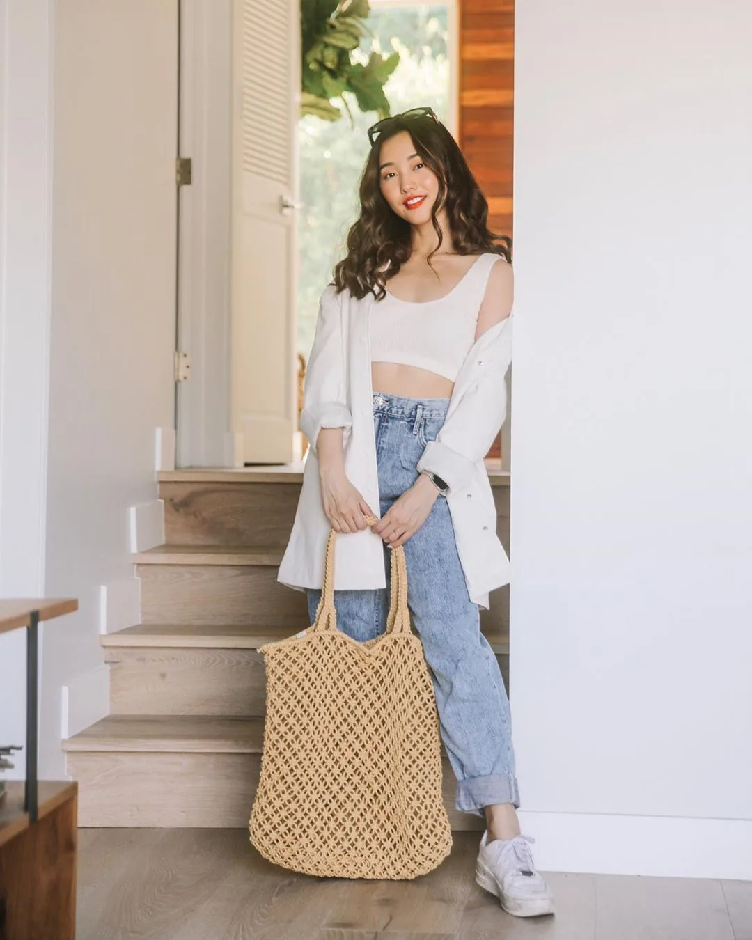 túi tote đan lưới macrame mùa hè áo crop top jenn im