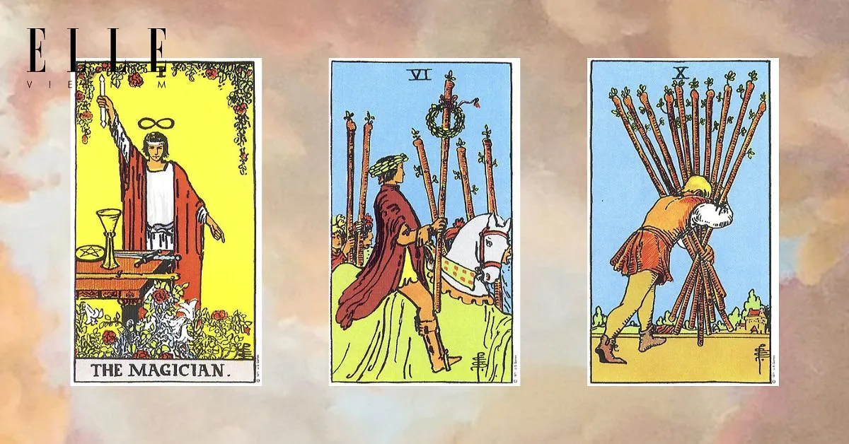 Bạn có các lá bài tarot: The Magician - Six of Wands - Ten of Wands
