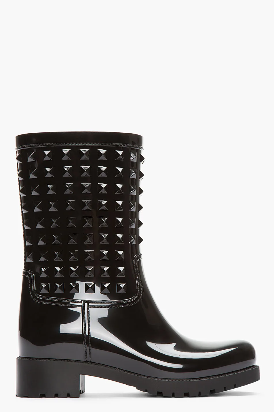 Giày mùa mưa Valentino Black Patent PVC Rock-stud Rain-boots in Black