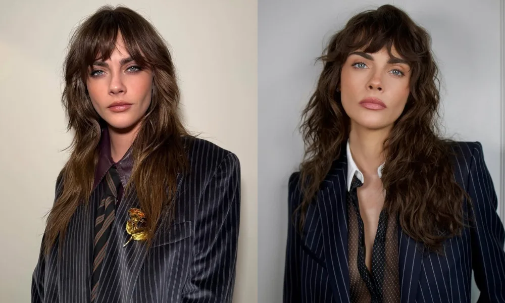 cô gái diện bộ suit và để kiểu tóc cho mặt vuông là woft cut