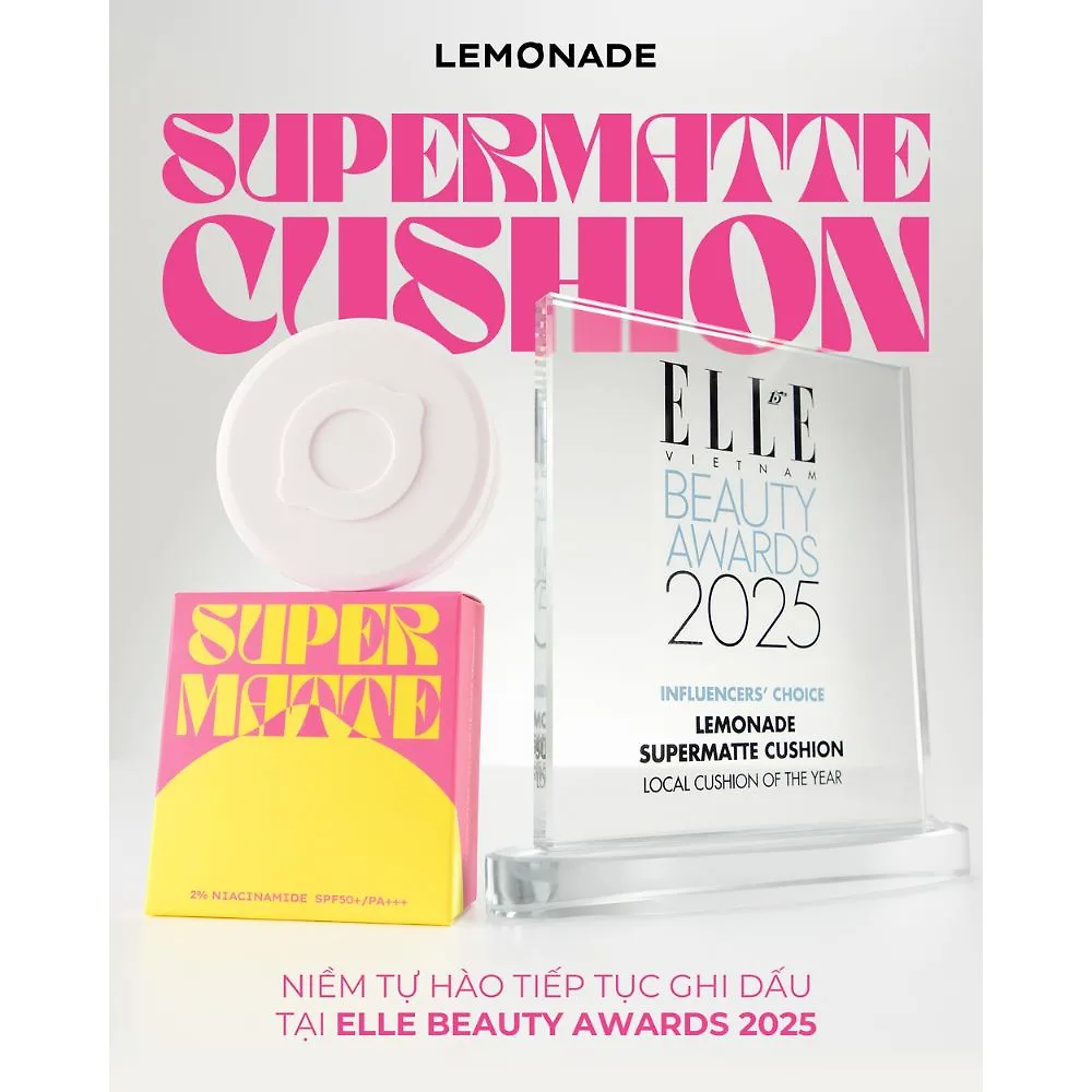 Hình ảnh Lemonade Supermatte Cushion thắng giải tại ELLE Beauty Awards 2025.