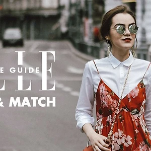 cách phối đồ slip dress họa tiết hoa và áo sơ mi feature
