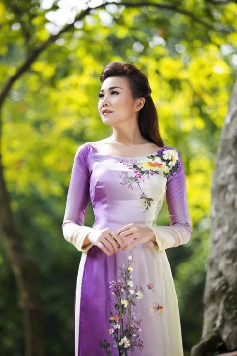 Áo dài không cổ cac mau ao dai dep co thuyen