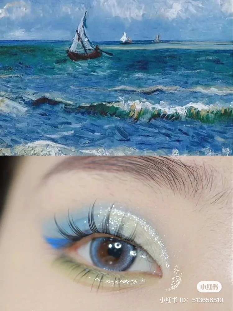 makeup mắt tone xanh dương kết hợp cùng màu lục gây sốt douyin