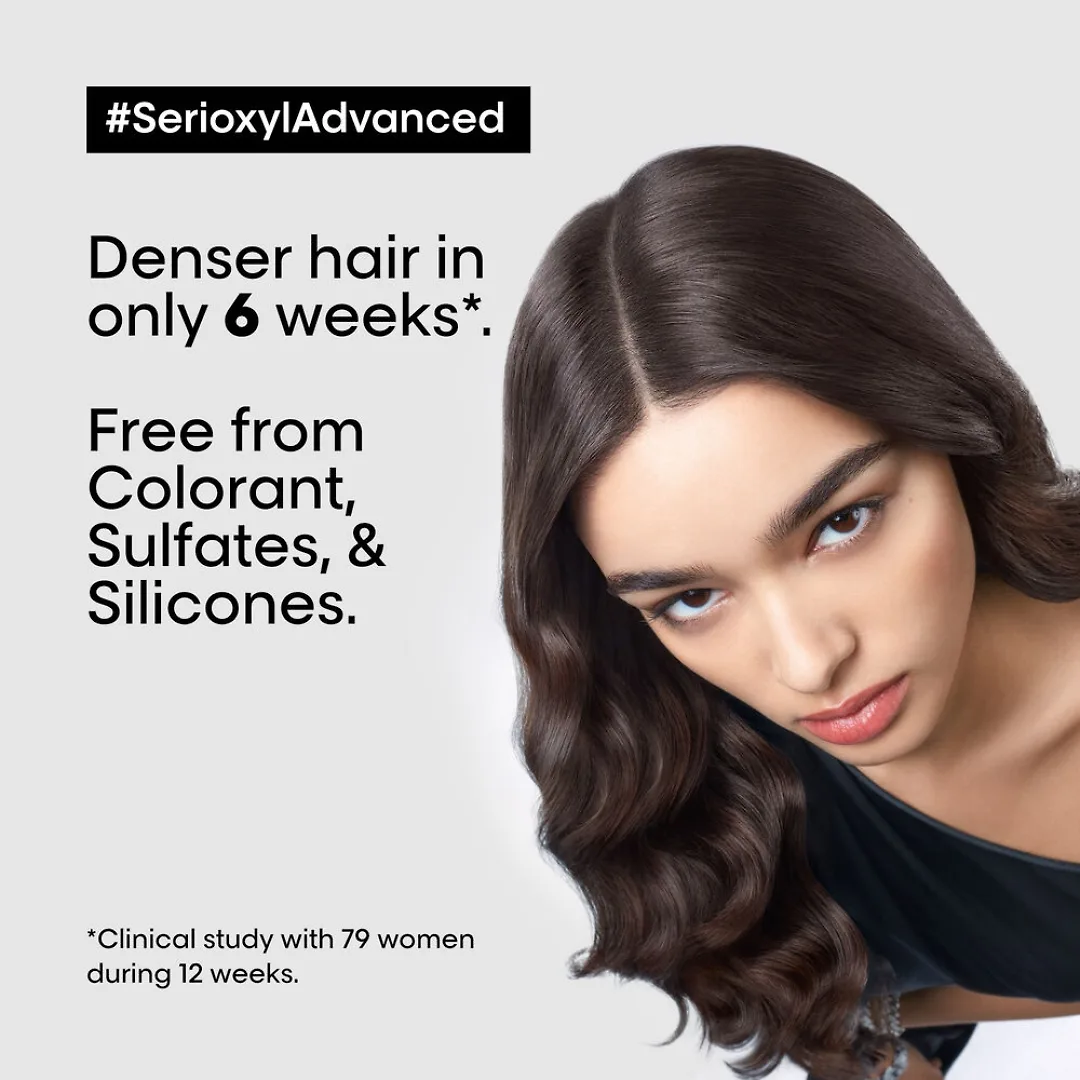 Hình ảnh về hiệu quả của L'Oréal Professionnel Serioxyl Advanced Denser Hair Serum qua kiểm nghiệm lâm sàng trong 12 tuần.