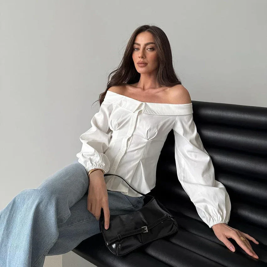 áo blouse trễ vai trắng
